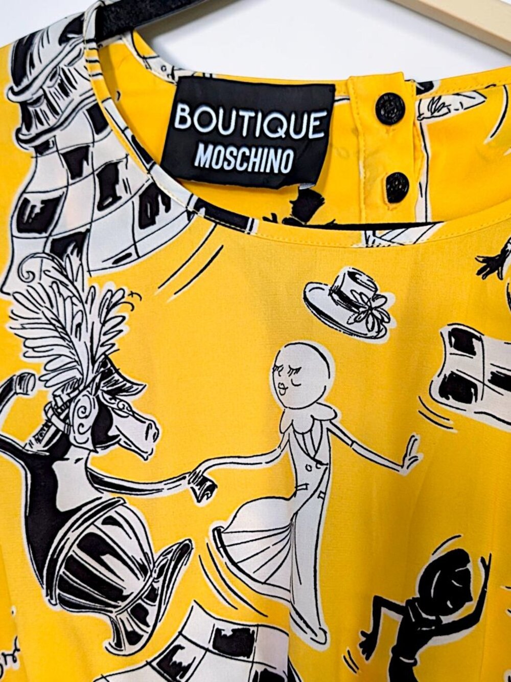 Moschino rare VTG 90's fairy grunge whimsy surrealism art chess yellow dress 6 - Picture 15 of 15